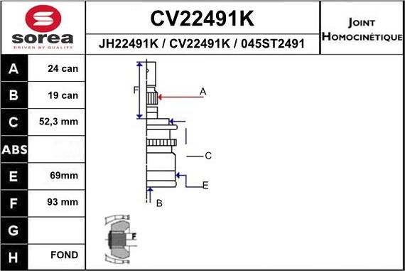 EAI CV22491K - Joint Kit, drive shaft autospares.lv