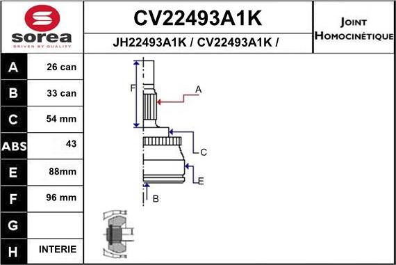 EAI CV22493A1K - Joint Kit, drive shaft autospares.lv