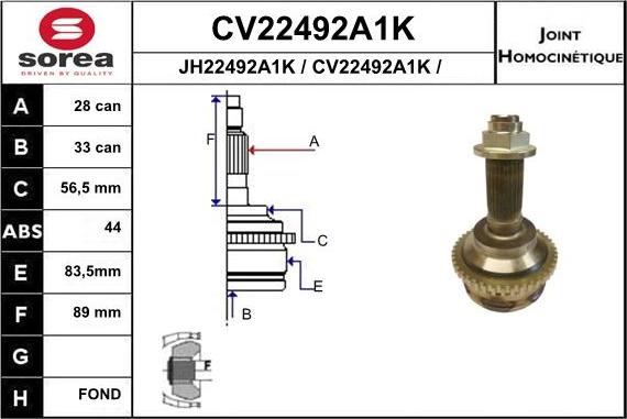 EAI CV22492A1K - Joint Kit, drive shaft autospares.lv