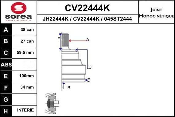 EAI CV22444K - Joint Kit, drive shaft autospares.lv