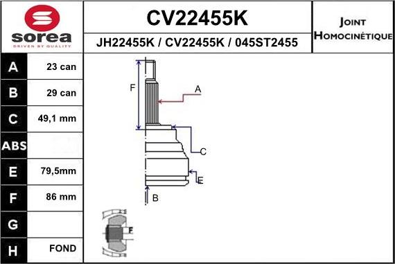 EAI CV22455K - Joint Kit, drive shaft autospares.lv