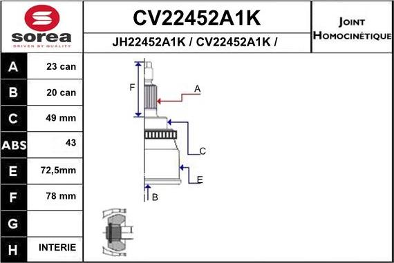 EAI CV22452A1K - Joint Kit, drive shaft autospares.lv