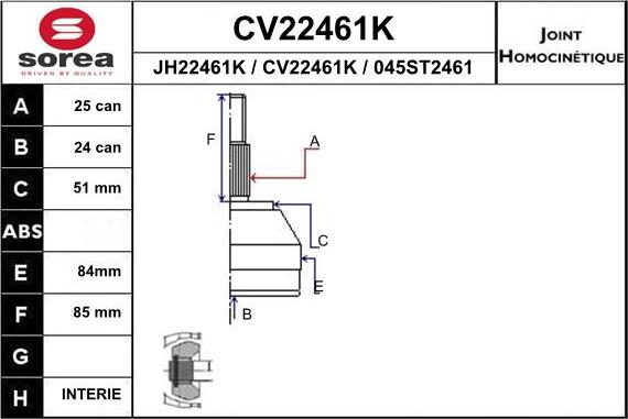 EAI CV22461K - Joint Kit, drive shaft autospares.lv