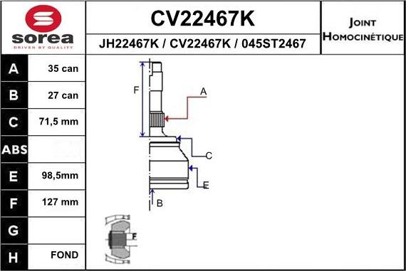 EAI CV22467K - Joint Kit, drive shaft autospares.lv