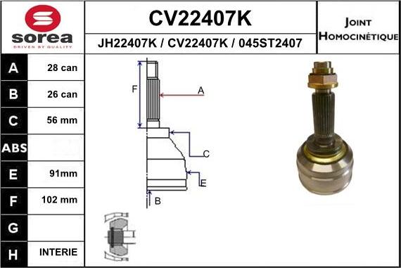 EAI CV22407K - Joint Kit, drive shaft autospares.lv