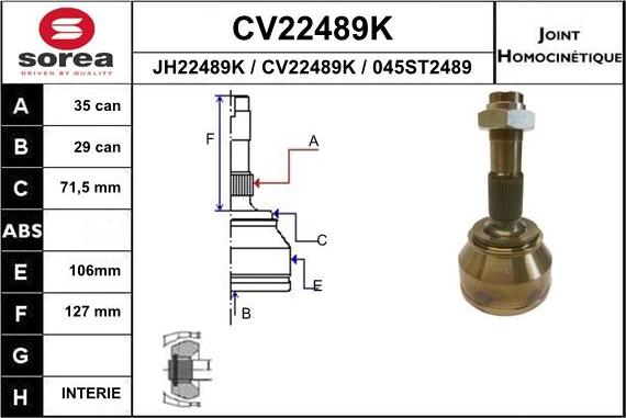 EAI CV22489K - Joint Kit, drive shaft autospares.lv