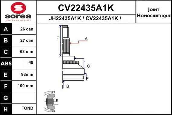 EAI CV22435A1K - Joint Kit, drive shaft autospares.lv