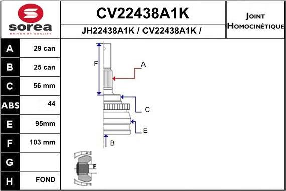 EAI CV22438A1K - Joint Kit, drive shaft autospares.lv