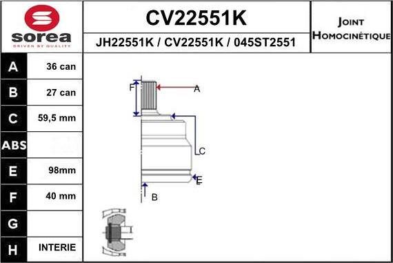 EAI CV22551K - Joint Kit, drive shaft autospares.lv