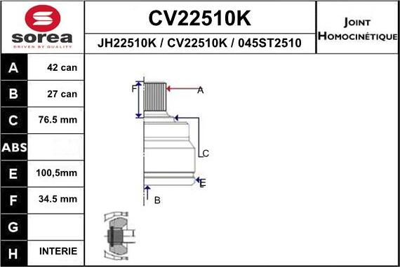 EAI CV22510K - Joint Kit, drive shaft autospares.lv