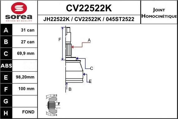 EAI CV22522K - Joint Kit, drive shaft autospares.lv