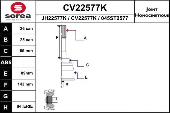 EAI CV22577K - Joint Kit, drive shaft autospares.lv