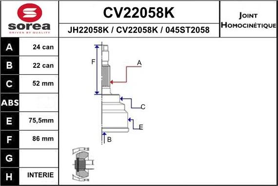 EAI CV22058K - Joint Kit, drive shaft autospares.lv