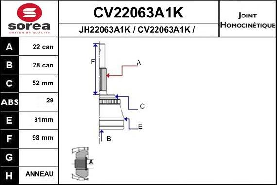 EAI CV22063A1K - Joint Kit, drive shaft autospares.lv