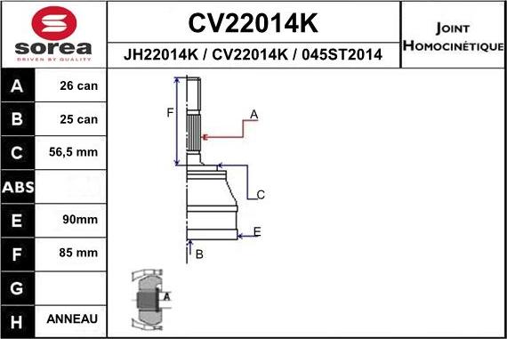 EAI CV22014K - Joint Kit, drive shaft autospares.lv