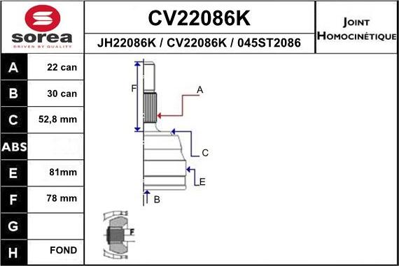 EAI CV22086K - Joint Kit, drive shaft autospares.lv