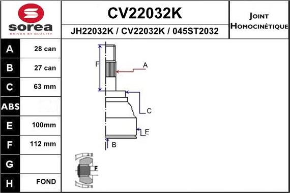EAI CV22032K - Joint Kit, drive shaft autospares.lv