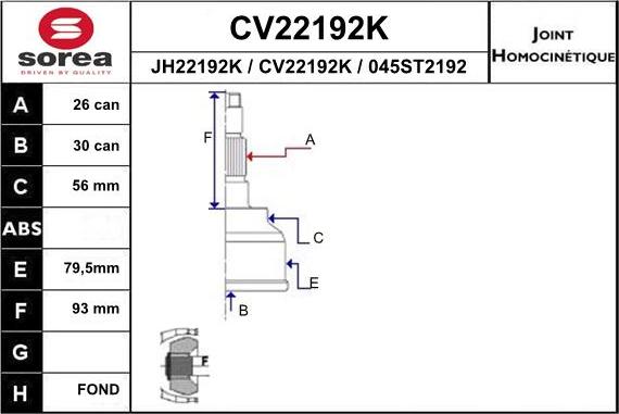 EAI CV22192K - Joint Kit, drive shaft autospares.lv