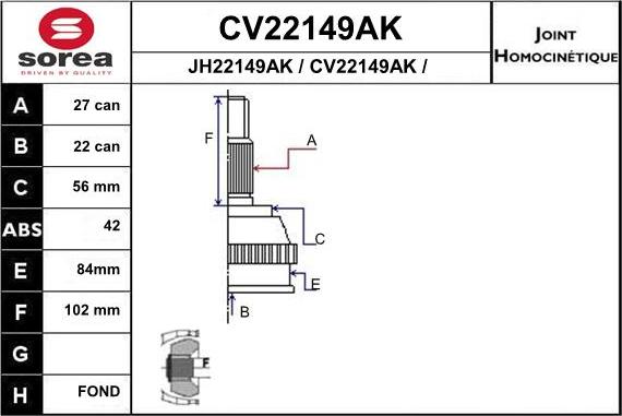 EAI CV22149AK - Joint Kit, drive shaft autospares.lv