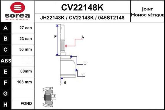 EAI CV22148K - Joint Kit, drive shaft autospares.lv