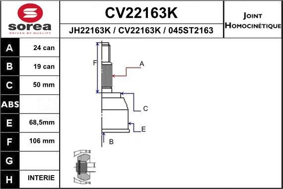 EAI CV22163K - Joint Kit, drive shaft autospares.lv