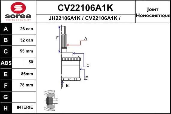 EAI CV22106A1K - Joint Kit, drive shaft autospares.lv