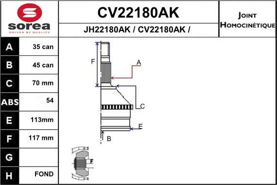 EAI CV22180AK - Joint Kit, drive shaft autospares.lv