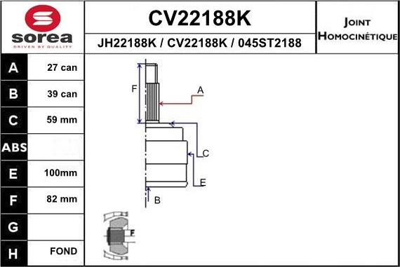 EAI CV22188K - Joint Kit, drive shaft autospares.lv