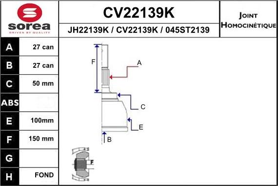 EAI CV22139K - Joint Kit, drive shaft autospares.lv