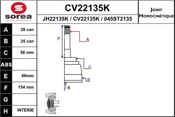 EAI CV22135K - Joint Kit, drive shaft autospares.lv