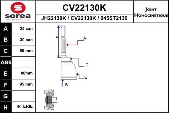 EAI CV22130K - Joint Kit, drive shaft autospares.lv