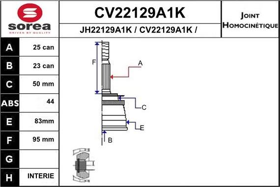 EAI CV22129A1K - Joint Kit, drive shaft autospares.lv