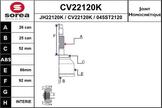 EAI CV22120K - Joint Kit, drive shaft autospares.lv