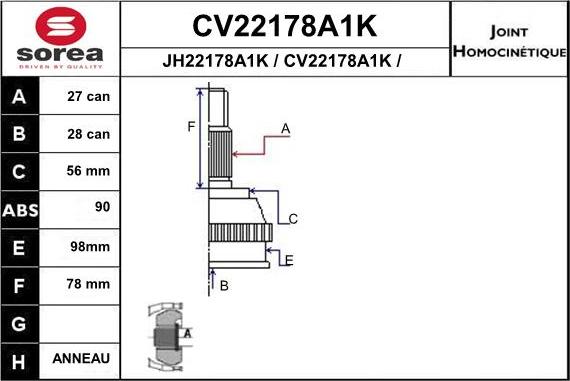 EAI CV22178A1K - Joint Kit, drive shaft autospares.lv