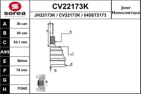 EAI CV22173K - Joint Kit, drive shaft autospares.lv