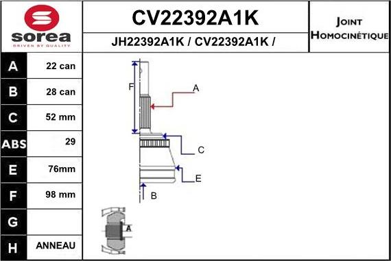 EAI CV22392A1K - Joint Kit, drive shaft autospares.lv