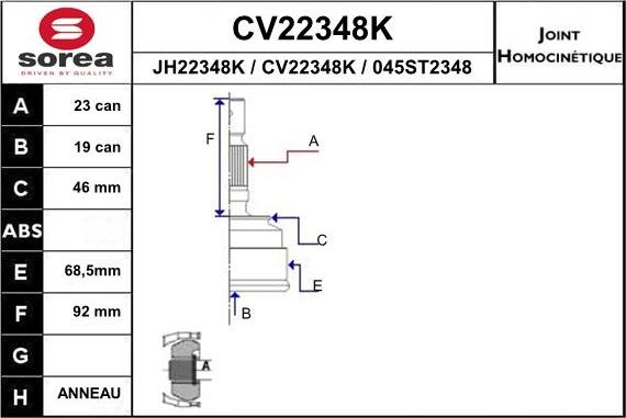 EAI CV22348K - Joint Kit, drive shaft autospares.lv