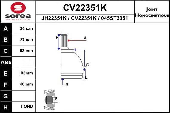 EAI CV22351K - Joint Kit, drive shaft autospares.lv