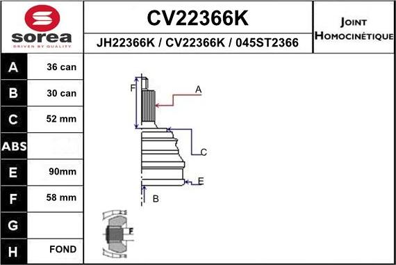 EAI CV22366K - Joint Kit, drive shaft autospares.lv