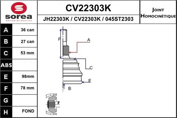 EAI CV22303K - Joint Kit, drive shaft autospares.lv