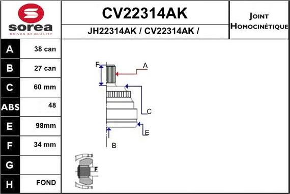 EAI CV22314AK - Joint Kit, drive shaft autospares.lv