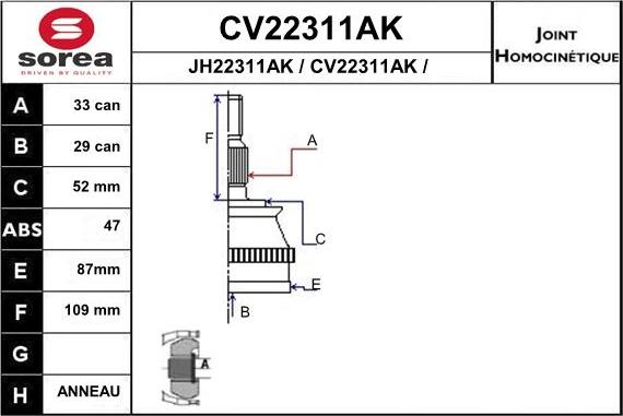 EAI CV22311AK - Joint Kit, drive shaft autospares.lv