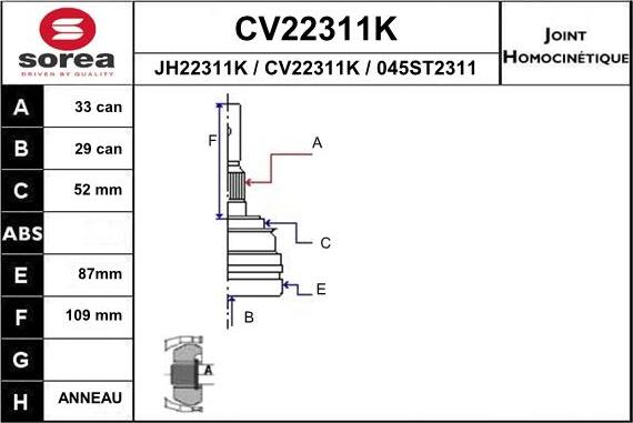 EAI CV22311K - Joint Kit, drive shaft autospares.lv