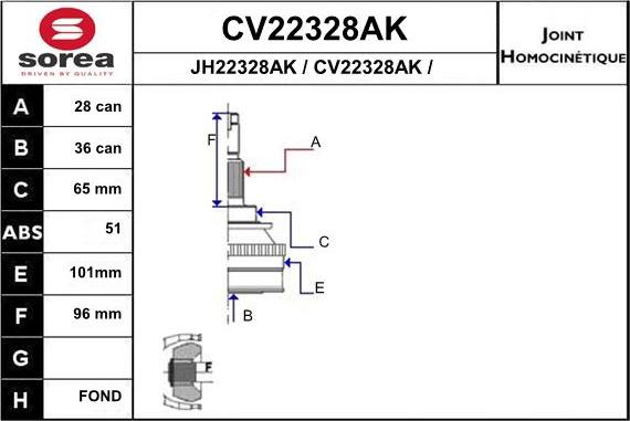 EAI CV22328AK - Joint Kit, drive shaft autospares.lv