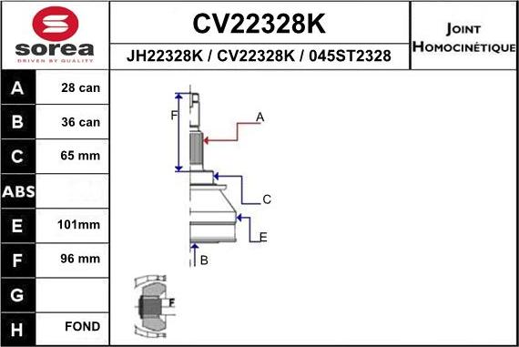 EAI CV22328K - Joint Kit, drive shaft autospares.lv