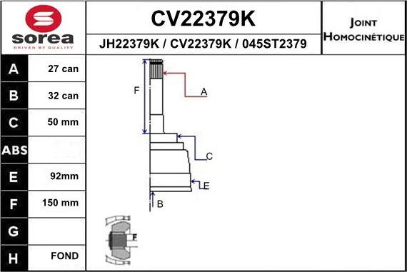 EAI CV22379K - Joint Kit, drive shaft autospares.lv