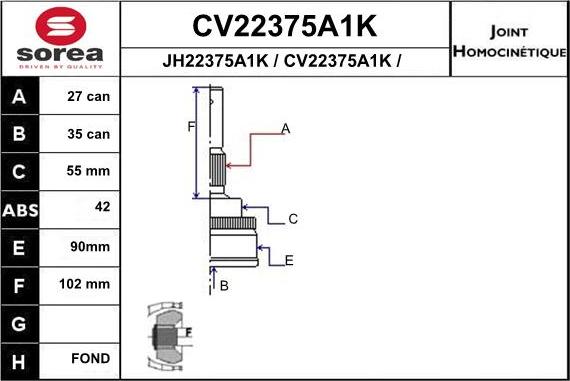 EAI CV22375A1K - Joint Kit, drive shaft autospares.lv