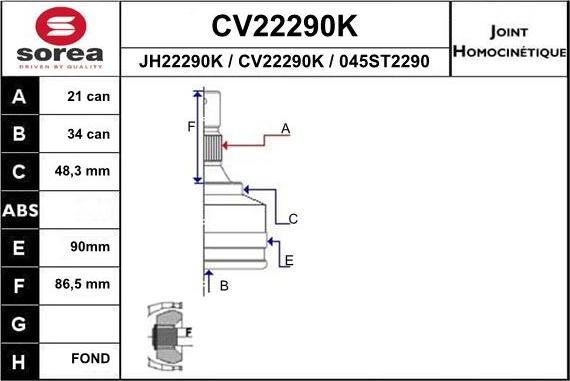 EAI CV22290K - Joint Kit, drive shaft autospares.lv