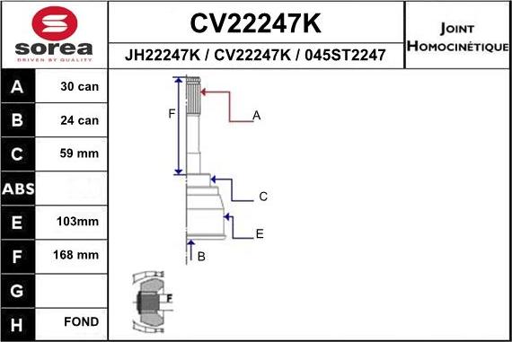 EAI CV22247K - Joint Kit, drive shaft autospares.lv