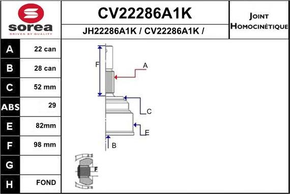 EAI CV22286A1K - Joint Kit, drive shaft autospares.lv